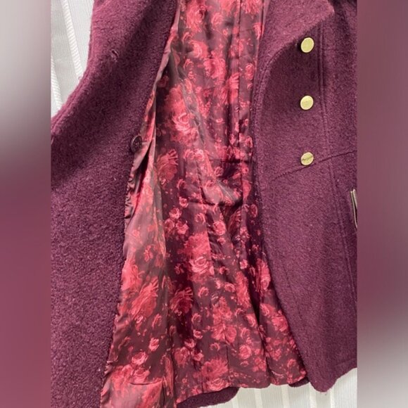 Guess‎ Los Angeles Fuzzy Pea Coat Wine Burgundy Size M - Picture 10 of 16